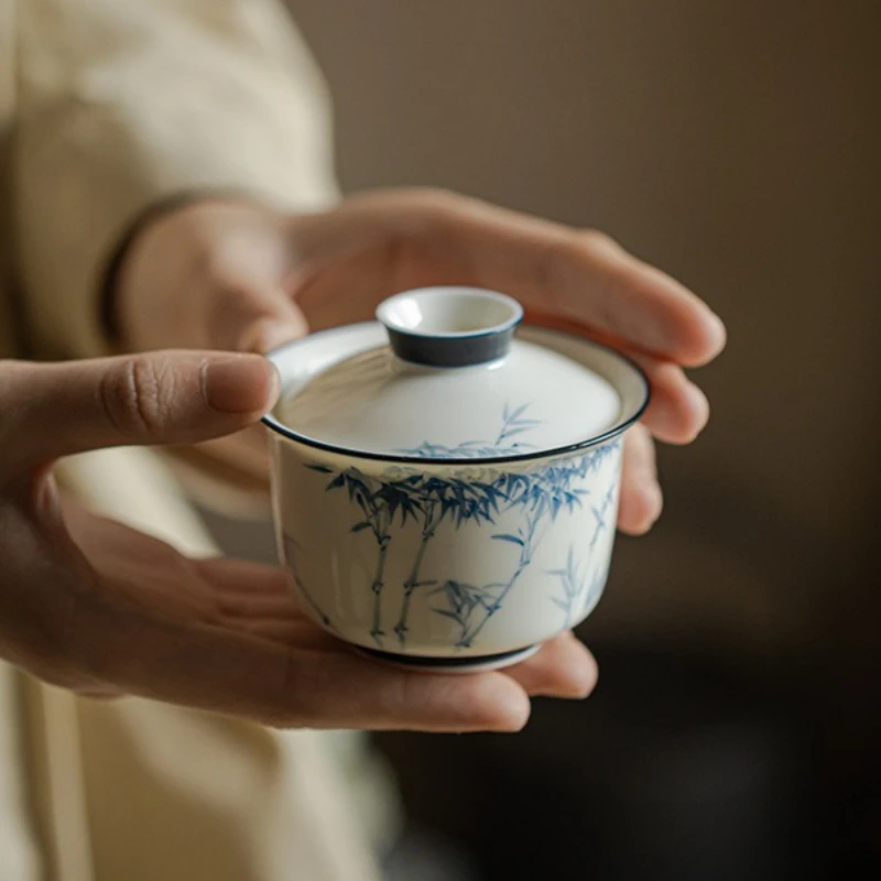 

Ручная роспись, бамбуковая крышка, бытовая подглазурная цветная роскошная чайная чашка Gaiwan, чайная чашка для заваривания китайского чая, коллекция подарков