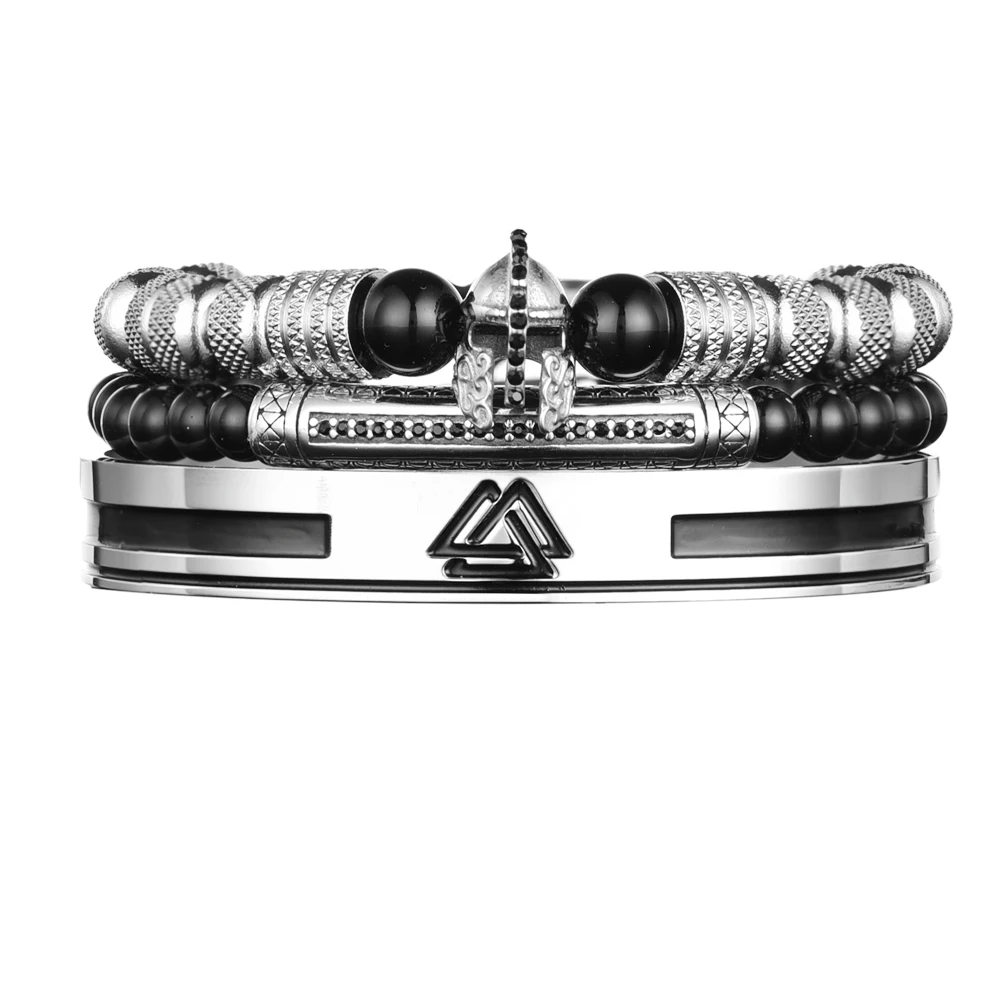 New Set Men Bracelets Enemal Bangle Mens Viking Logo Cuff Bracelet For Gentleman Stainless Steel Warrior style Jewelry