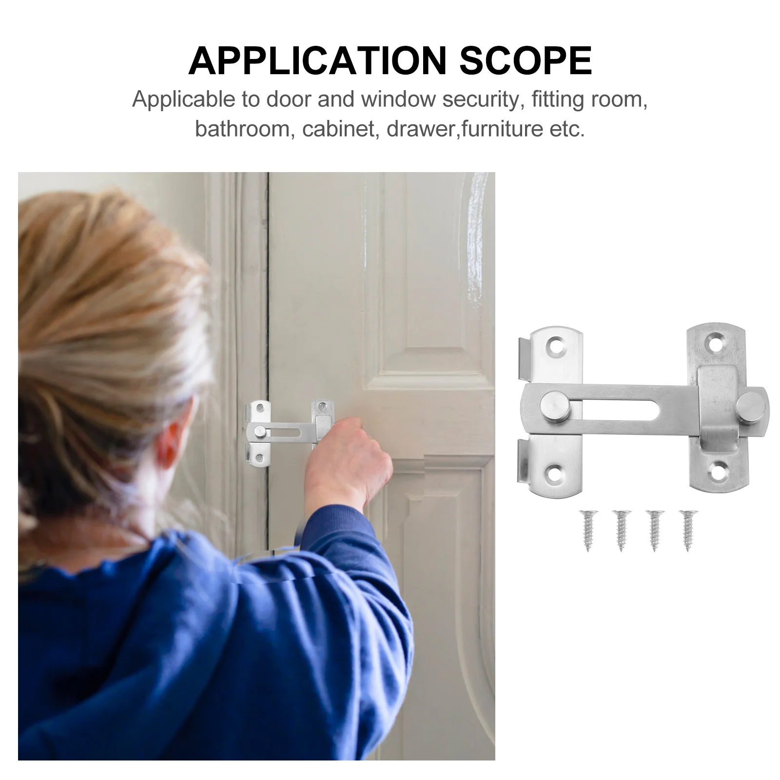 4 Inch Stainless Steel Door Latch Brushed Texture Bolt Insurance for Home Safety Wooden Doors Windows Silver Door Latch