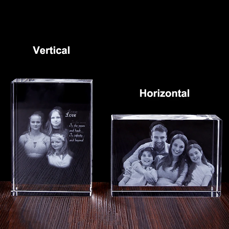 Customized Crystal Family Lovers Photo Album Image Laser Photo Frame With Led Base for Wedding Anniversary Gifts