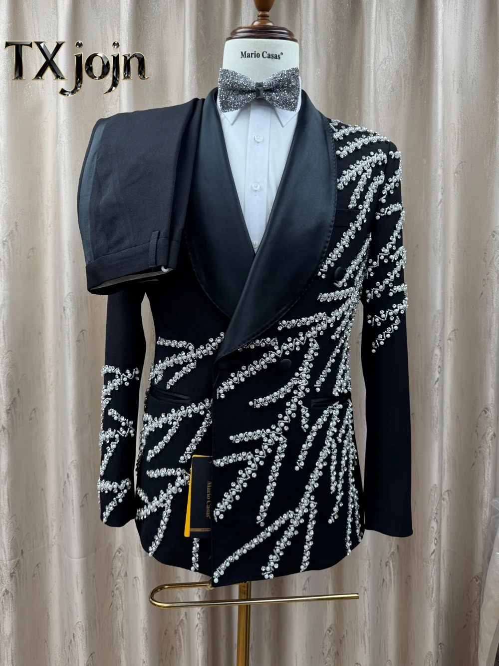 Fashion Beaded Double-Breasted Men's 2PCS 2026 Opulent Jacket Suit Formal Party Prom Wedding Set for Wedding Groom Customized