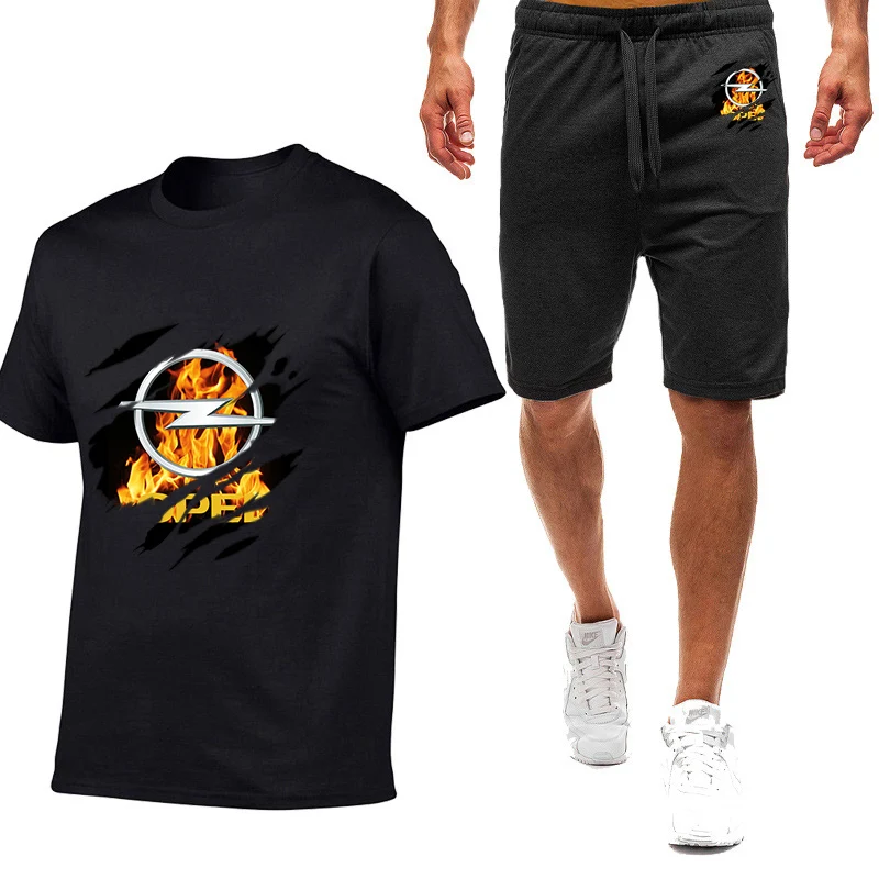 Opel 2024 Zomer Heren Nieuw Merk Hot Verkoop Mode Negen Kleuren Korte Mouwen Pak Eenvoudige Casual T-Shirts + Shorts Printsets