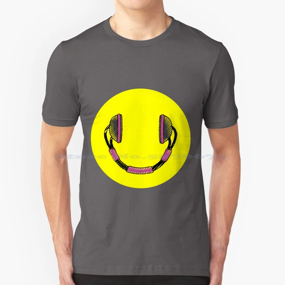 Headphones Face T Shirt 100% Cotton Tee Headphone Yellow Laugh Whatsapp