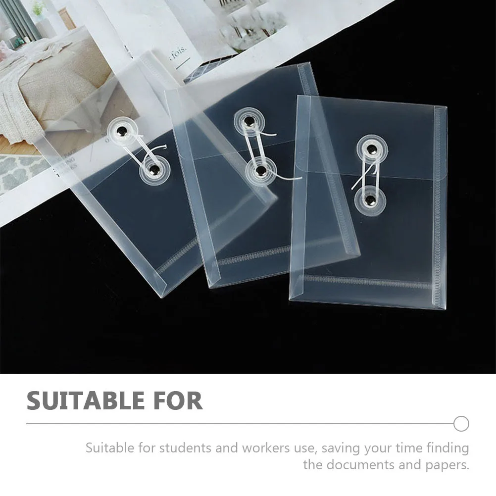 

10pcs File Pockets A6 Size Transparent Document Organizer Thick Plastic File Folder Bag School Office Storage Solution Rope