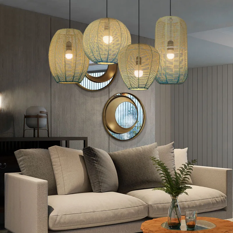 Hemp ball chandelier Modern simple hemp rope lamp Personalized creative clothing store Milk tea shop Cafe Bar counter Fujiu chan