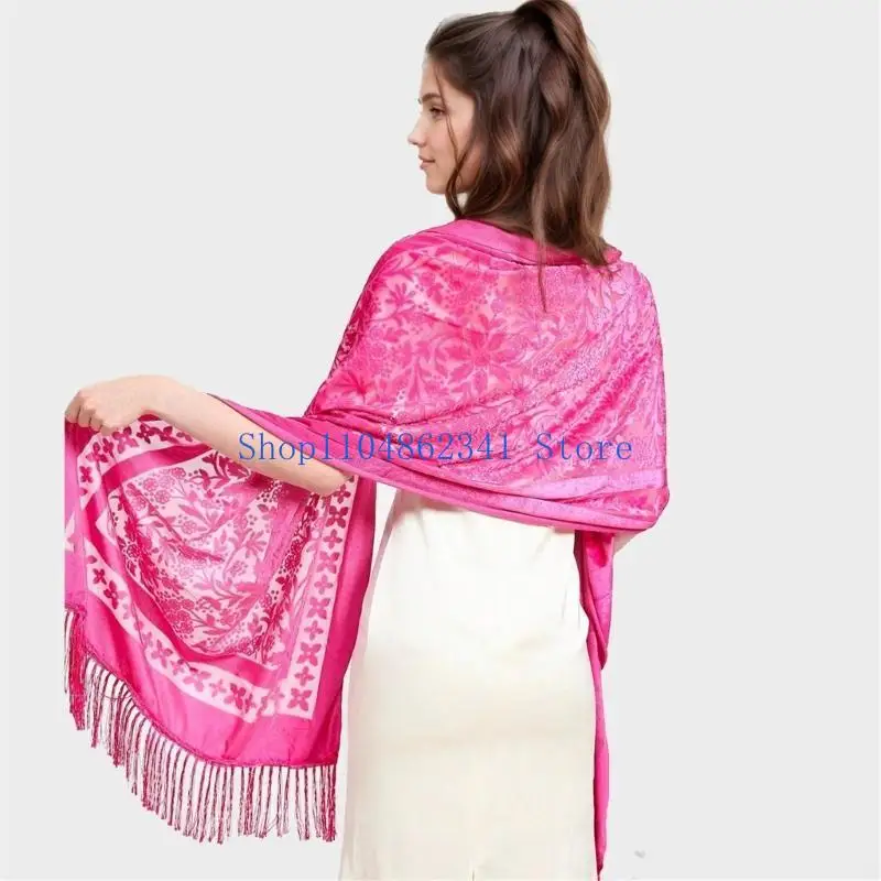 5ASD Long Long Tassels Women's Shawr Neck Wrap Wrap Engant Teric Chinese Dress Shawl وشاح لشال لمناسبة خاصة
