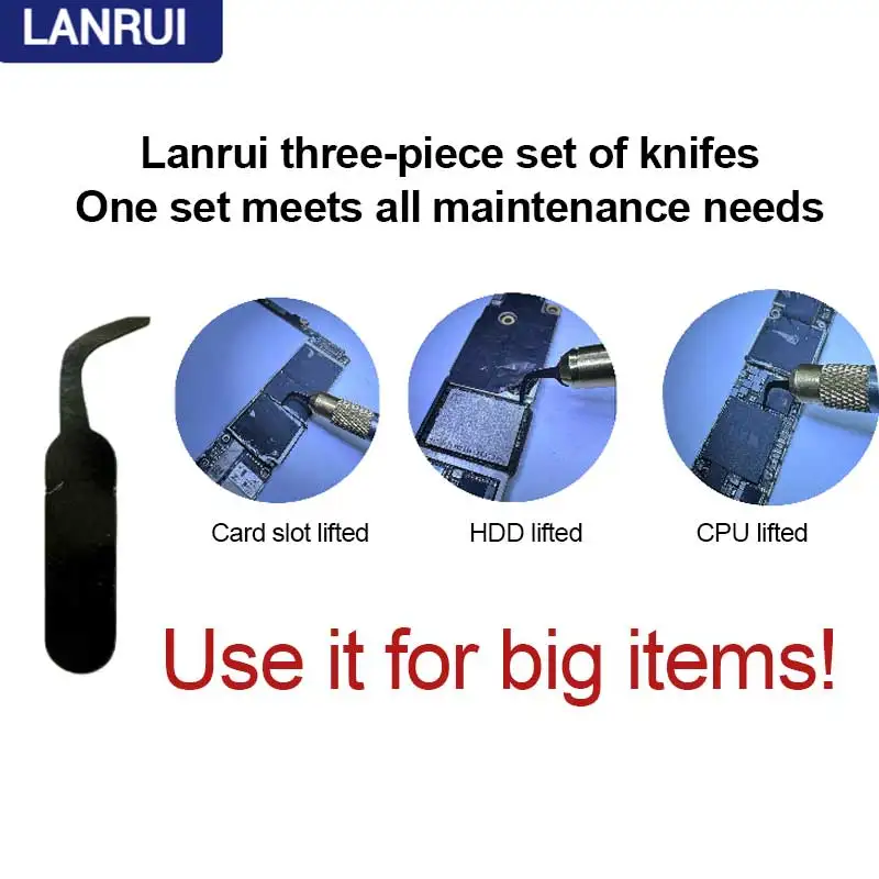 LANRUI CPU Repair Blade 3in1 Set for Computer Mobile Phone Repair CPU Hard Disk IC Chip Disassembly Edge Glue Cutting Blade Tool