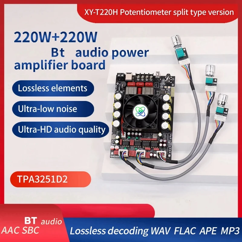 Carte d'amplificateur audio Bluetooth sans perte de qualité fièvre, stéréo technique, réglage des basses hautes et basses, 220W x 2, TPA3gâche