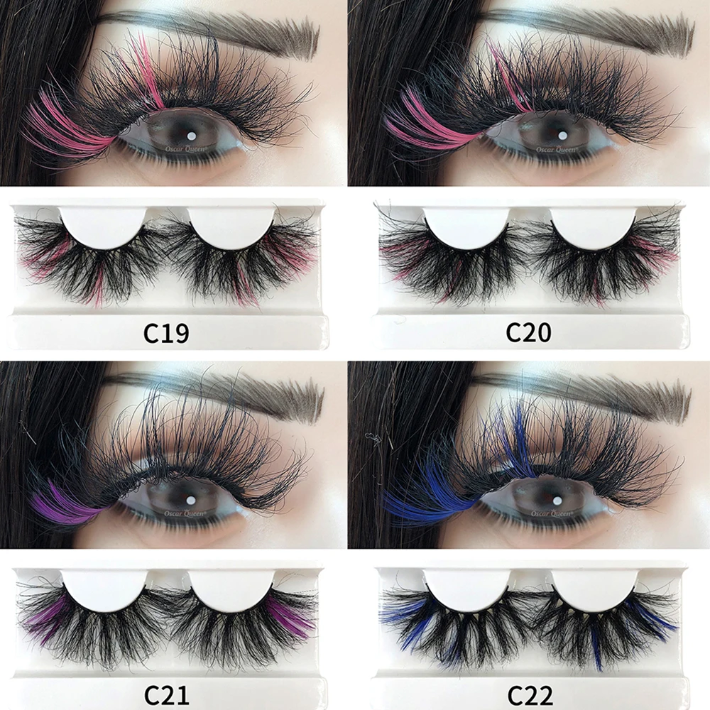 25MM Colorful Mink Lashes Bulk Wholesale Dramatic White Red False Eyelashes Box Package Custom Logo Makeup 3D 5D Colored Lashes