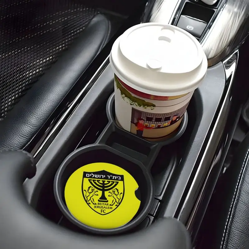 Beitar Jerusalem FC Coasters Car Ceramic cup Mat Bottle Holder Coaster Auto Interior Anti-skid Cup Holders with Finger Grooves