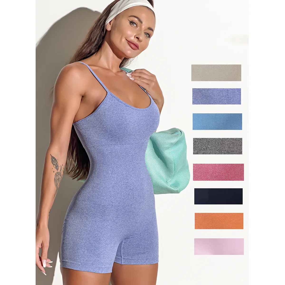 Женский комплект для йоги, однотонная мягкая удобная спортивная одежда без рукавов, с открытыми плечами и шортами-слингами