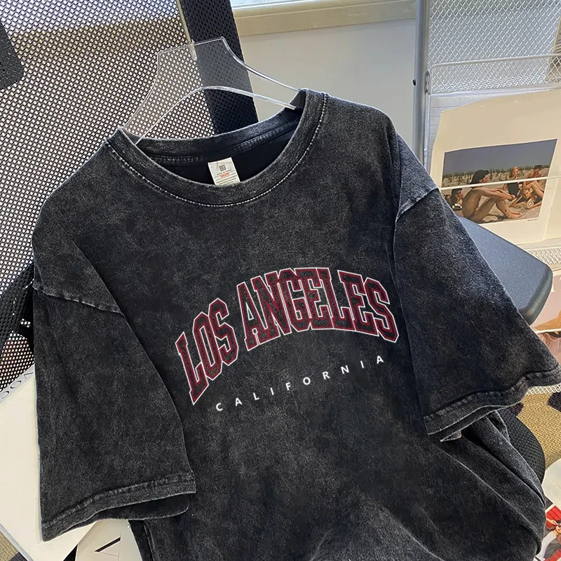 النمط الأمريكي الرجعية إلكتروني طباعة المرأة تي شيرت 2025 جديد الصيف العصرية غسل-أسود قمة Harajuku وسيم الشارع الشهير المحملة القمم #2