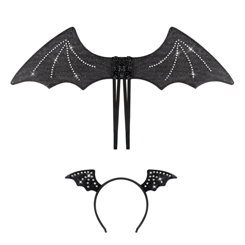 

Black Wing Vampires Costume Wing Bats Ears Headband Bats Wing with Headwear Halloween Costume Accessories for Party