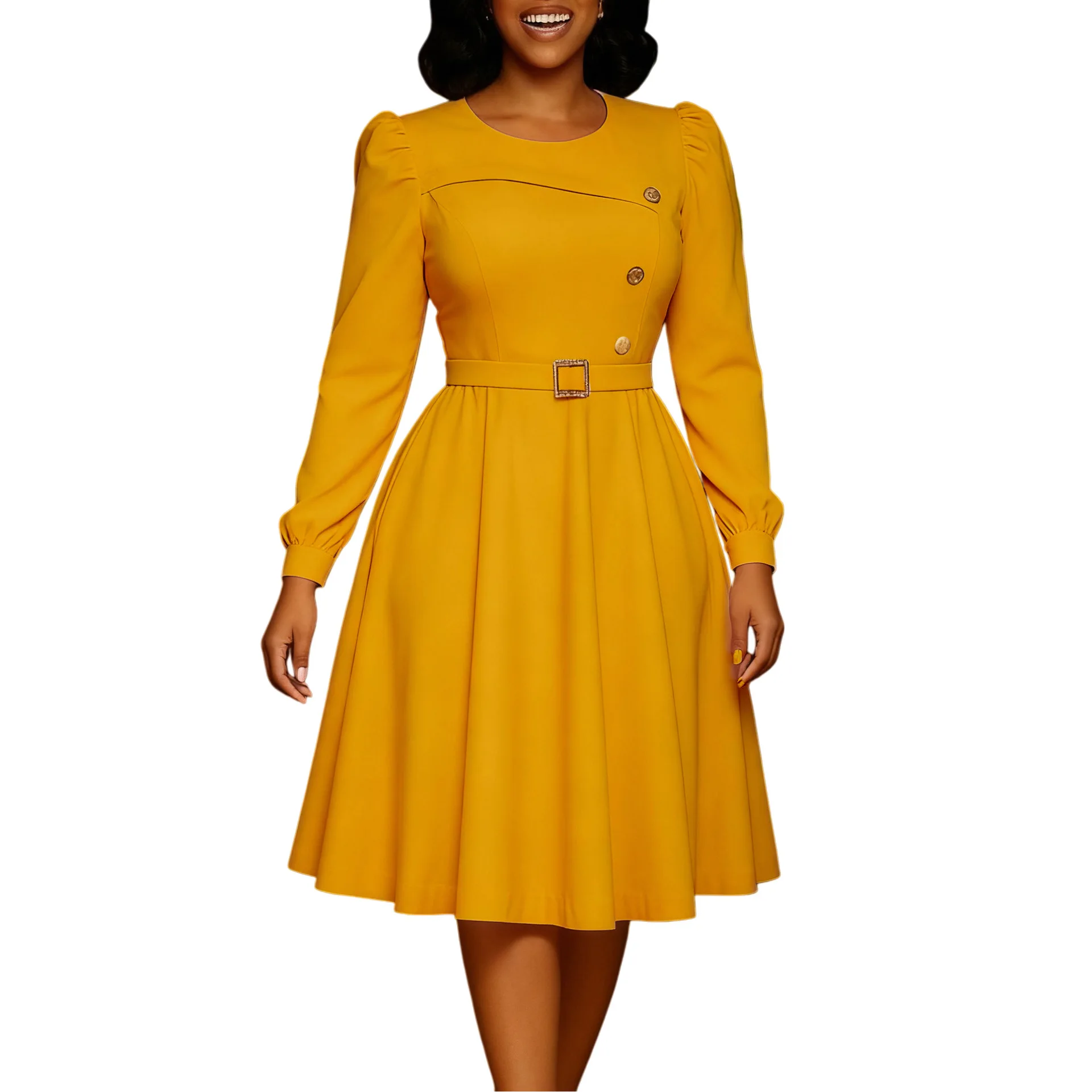 

Элегантные африканские платья Дашики для женщин, весеннее африканское платье миди трапециевидной формы с длинными рукавами и круглым вырезом, S-3XL, африканская одежда, наряды 2026