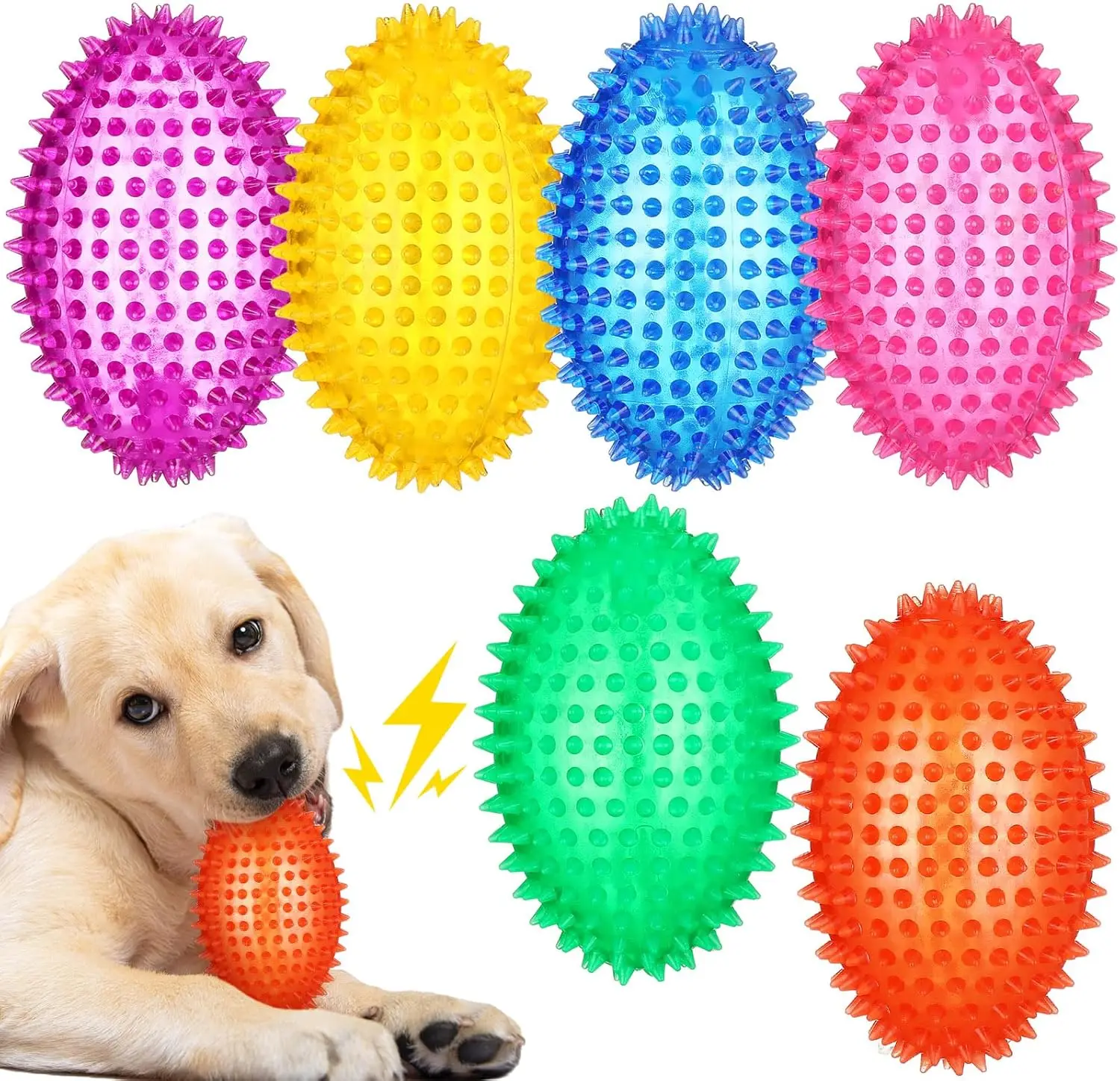 6 Pcs 4.5'' Spiky Squeaker Football Dog Toy for Medium Large Dogs Toys Spikey Heavy Duty Rubber Chew Toys for Aggressive Chewers