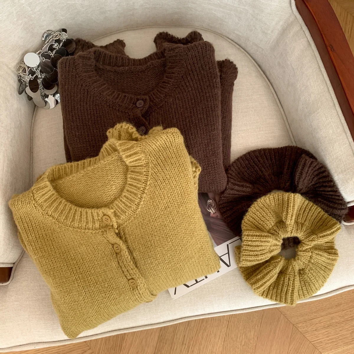 Dames kaki vest trui vintage jaren 2000 elegante trui gebreide lange mouwen Koreaanse trui herfst winter mode kleding 2025