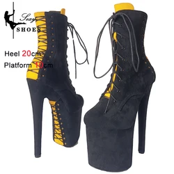 New Women's Ankle Boots Mixed Colors Thin Heels Suede Platform Pole Dancing Boots 8 Inch High-heeled Strappy T-show Model Shoes