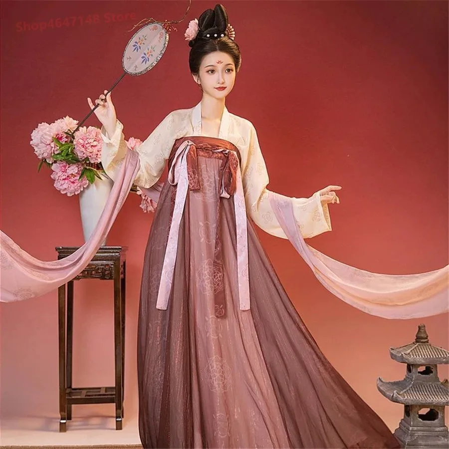 

Vintage Party Fairy Dress Print Ethnic Style Stage Hanfu Dress Cosplay Costumes Traditional Chinese Clothing for Women Clothes
