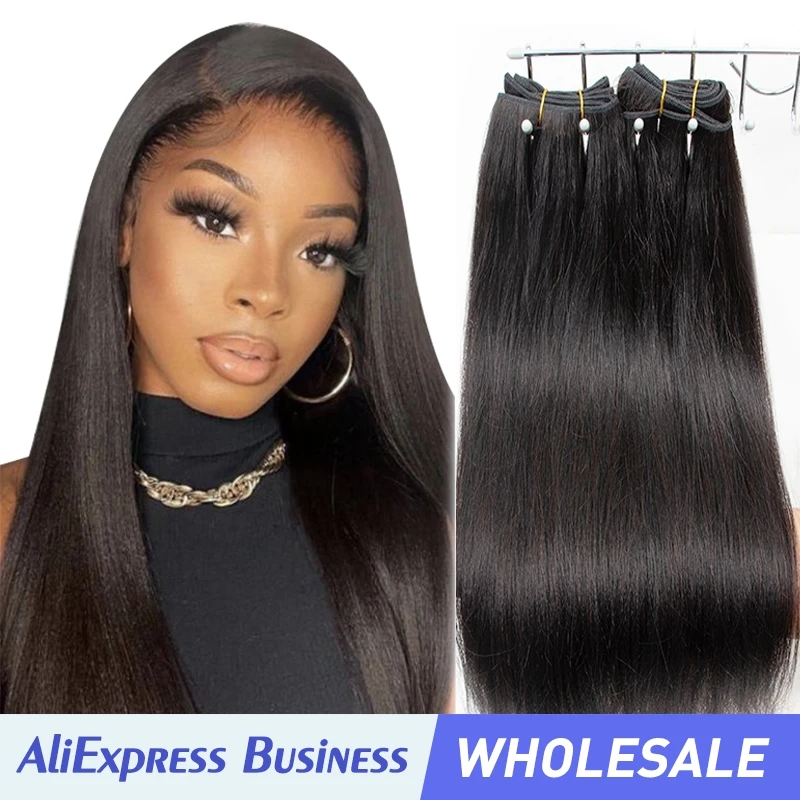 MRSHAIR Wholesale Light Yaki Bundles Human Hair Yaki Straight Hair Extensions Remy Double Weft 1B Natural Black 12-26inch 100G