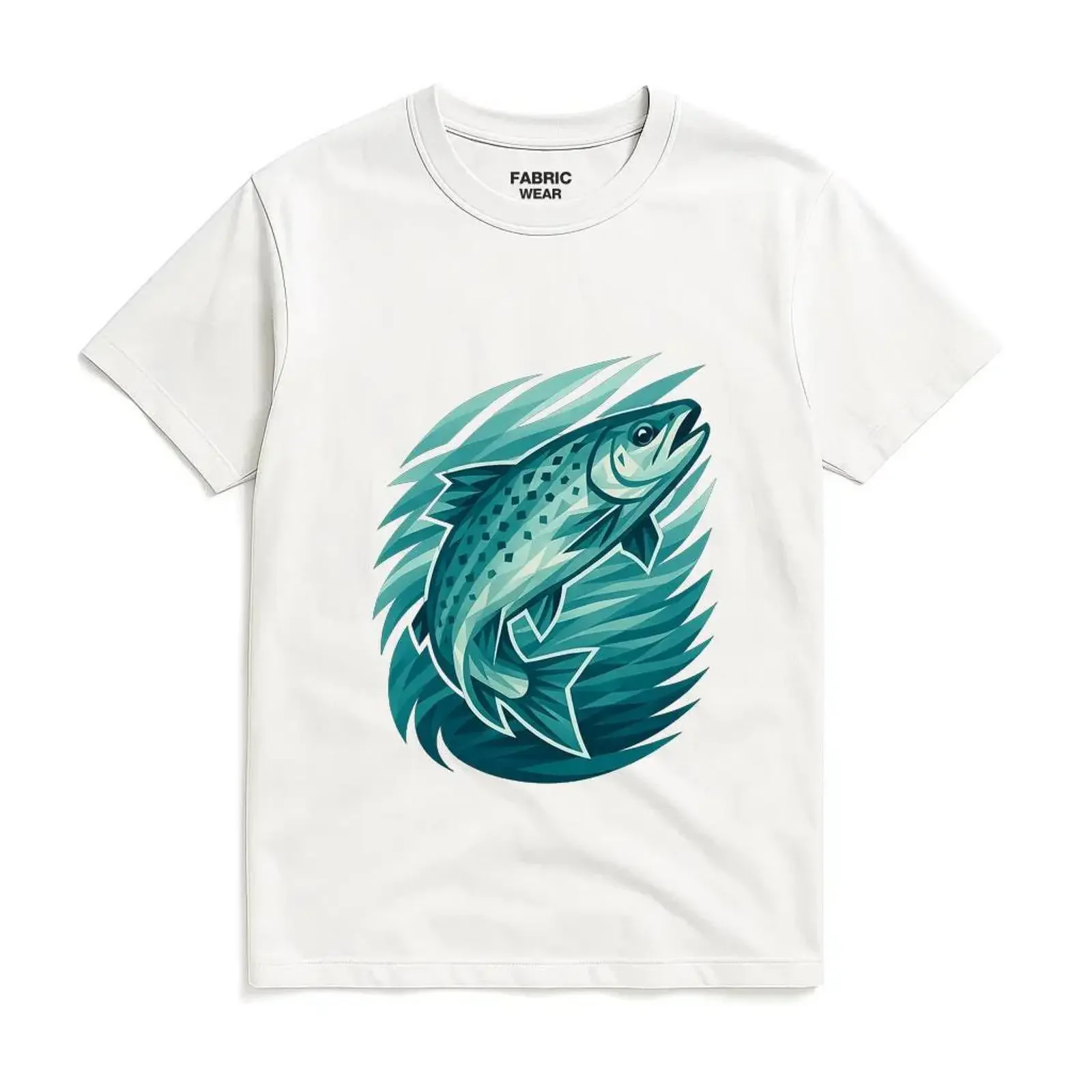 Geometric Trout Fishing T Shirt Cool Colors Fish Artistic Angler Teal Glacier White Design vintage Washed graphic Slightly