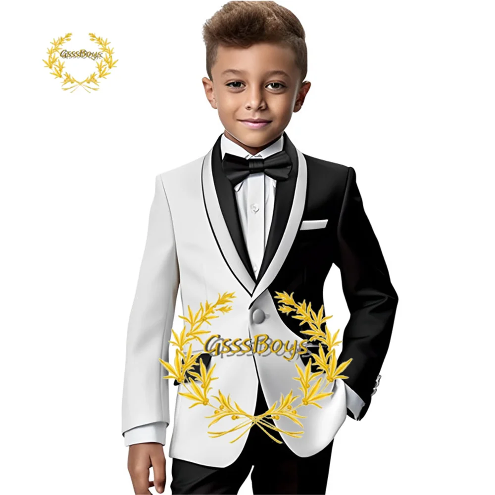 Color Matching Boys Suit 2 Pieces Jacket Pants Wedding Kids Tuxedo 2023 New Fashion Design Blazer Boys