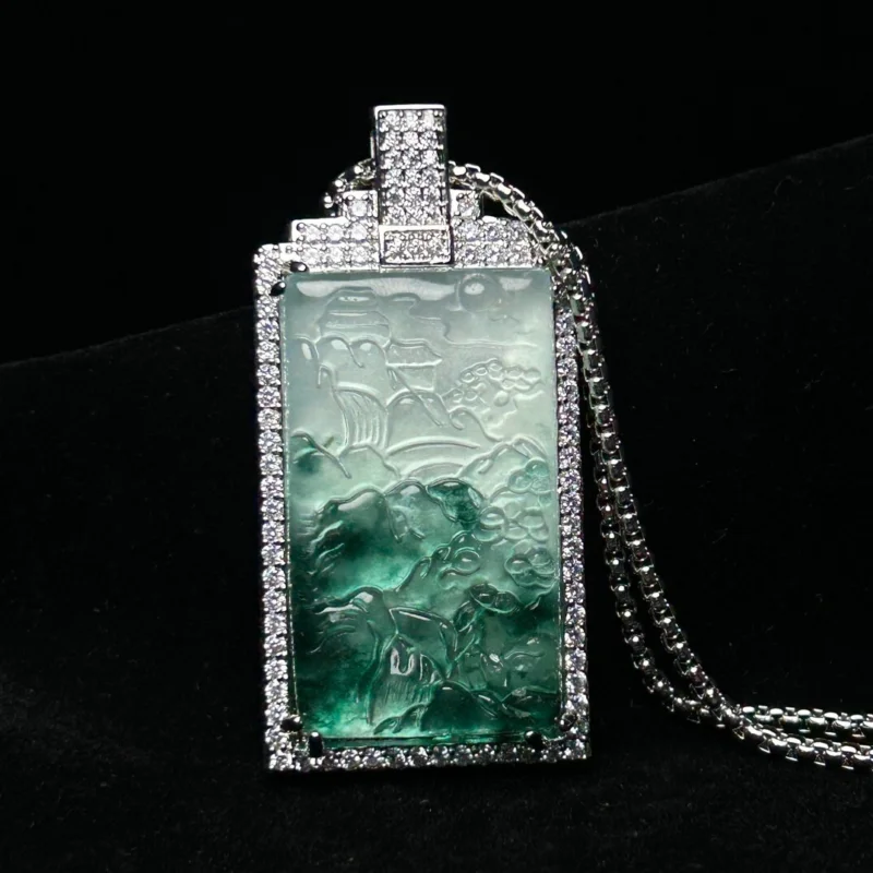 

Certified natural High Ice Jade Jadeite landscape amulet Pendant&NecklacesLandscape