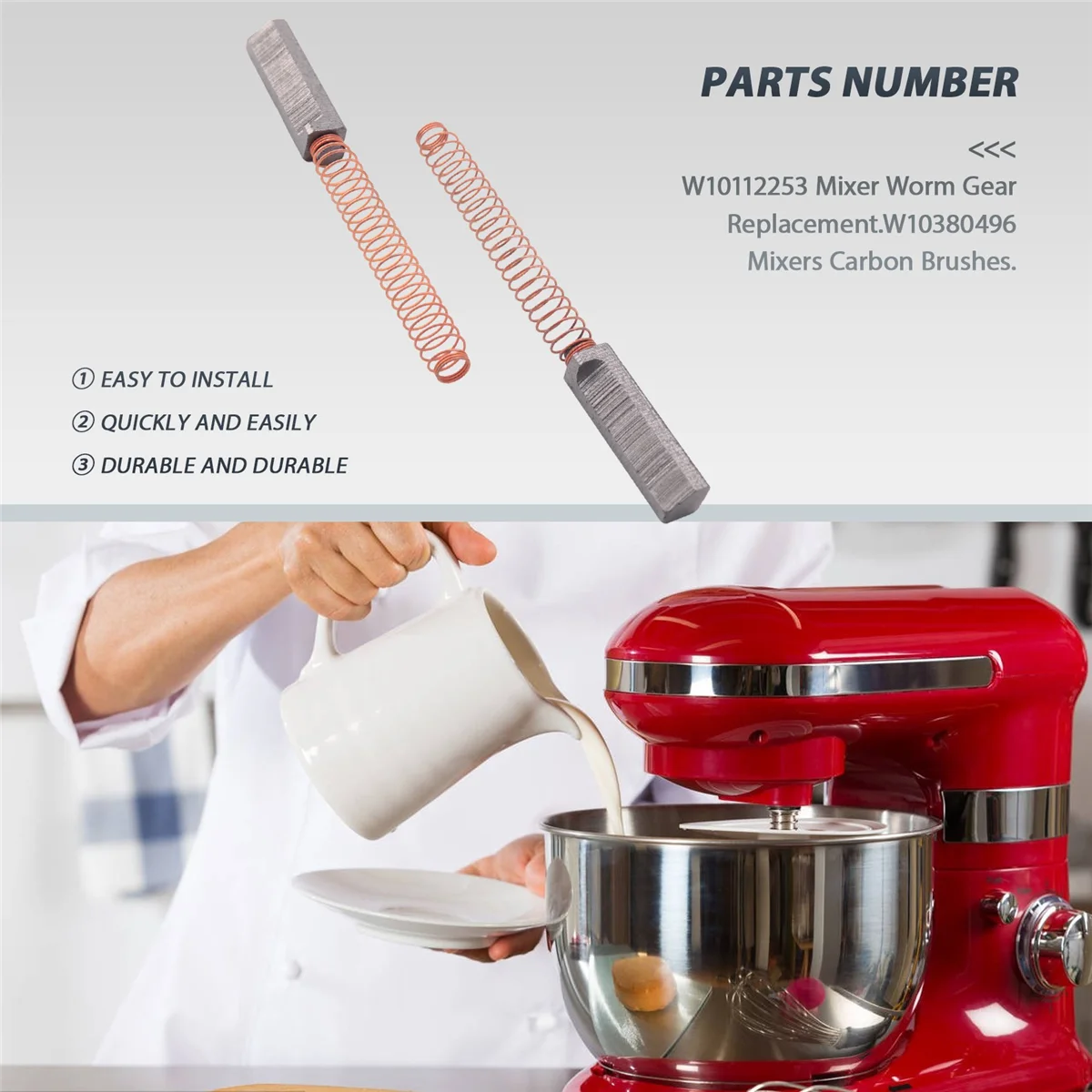 ث 10112253 9706416   فرشاة المحرك ث 10380496 4162897   ترس محرك دودة الخلاط لحامل كيتشن ايد وزوج من فرش المحرك