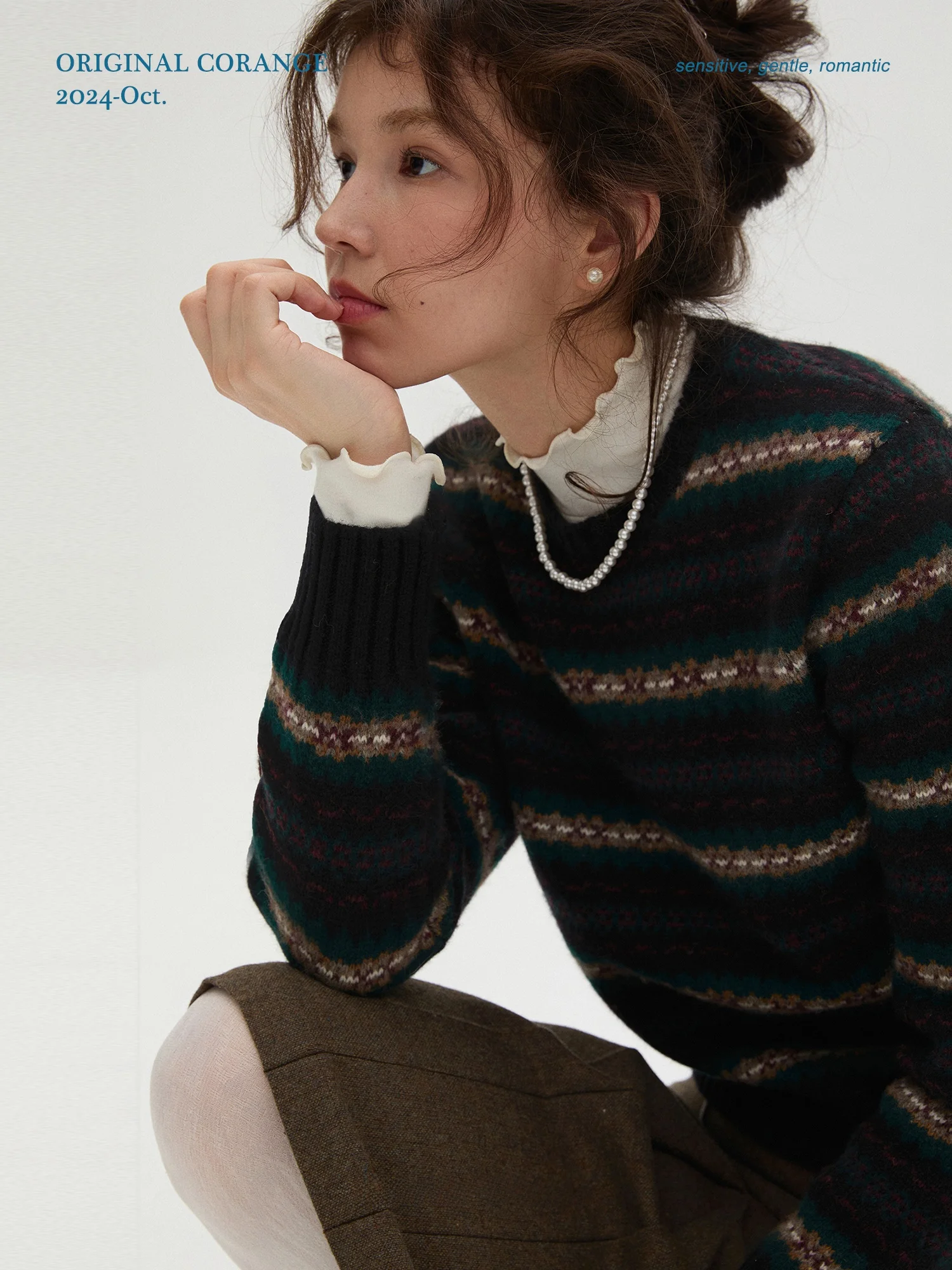 

Corange 'een Wild Fairy T' Vintage Fair Isle Colorway Teenage Feeling Full Wool Overhead Sweater Women's Knittedwear
