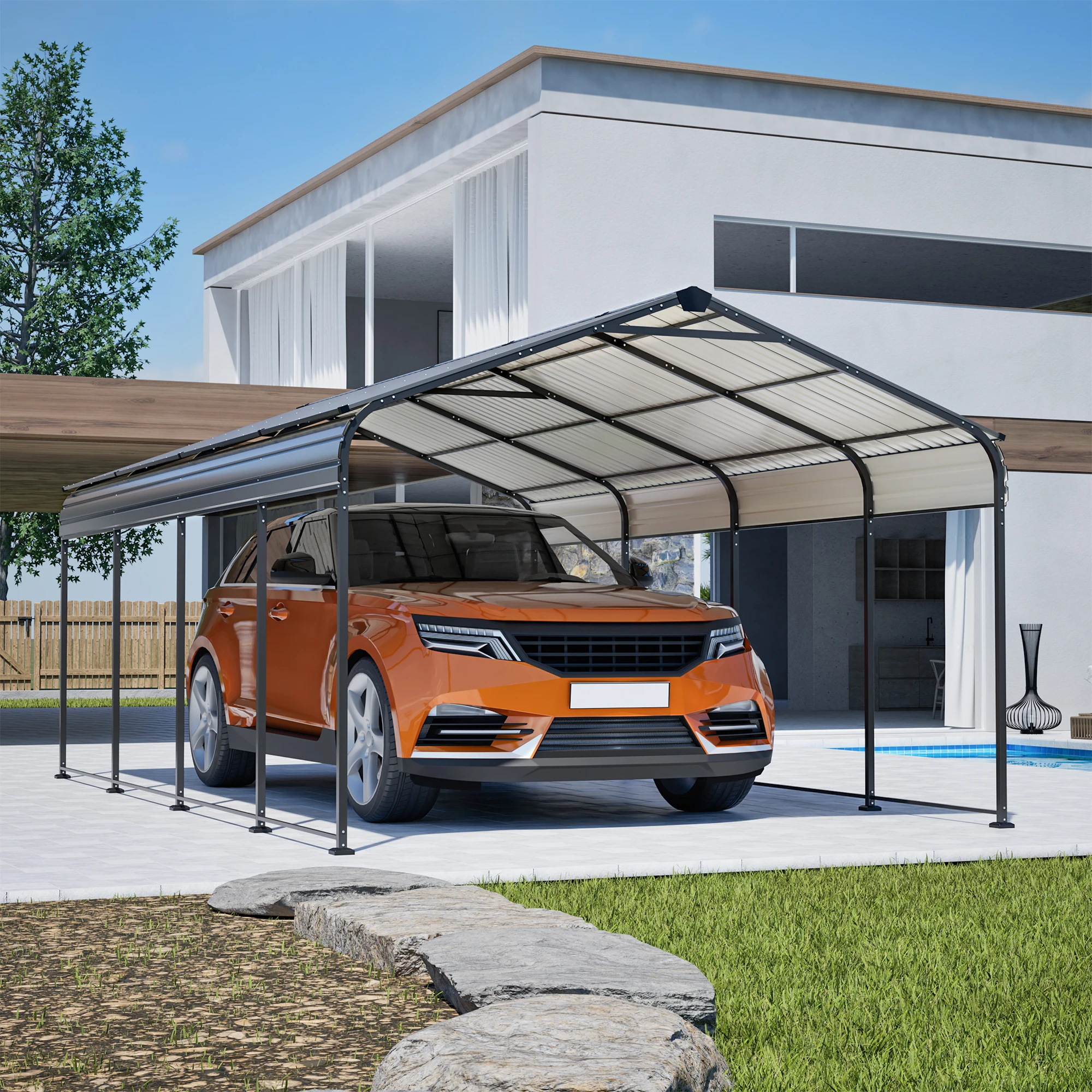 

12x20 FT Metal Carport, Outdoor Oversized Carport Garage, Heavy Duty Galvanized Car Shelter Carports Canopy for Car, Tractors