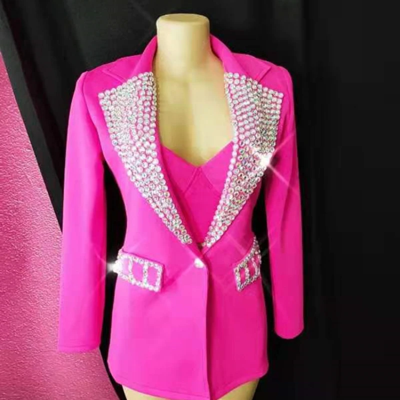 

Jacket+Bra+Pants 3 Piece Set Women Singer Bar Concert Rhinestones Blazer Suits Birthday Party Outfits Show Jazz Dance Costume