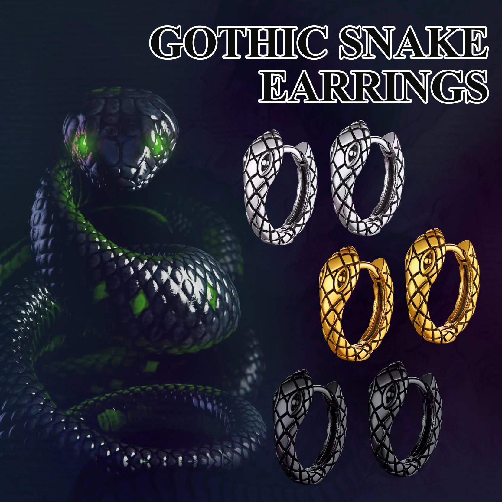 Punk Stainless Steel Snake Hoop Earrings fro Men Women Hip Pop Jewelry Unisex Daily Wear