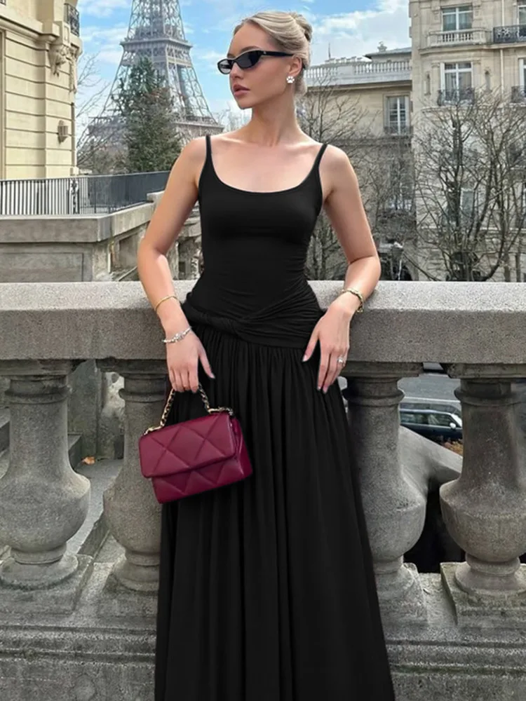 القطب الشمالي مثير السباغيتي حزام عارية الذراعين فستان نحيل المرأة 2025 صيف جديد خارج فستان باكتاف مفتوحة فستان طويل أنيق Bodycon Vestidos