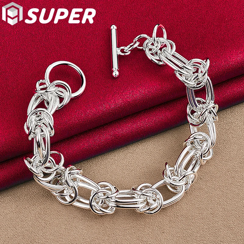

925 Sterling Silver Full Circle Ring Design Chain Bracelet For Man Women Fashion Party Wedding Engagement Jewelry