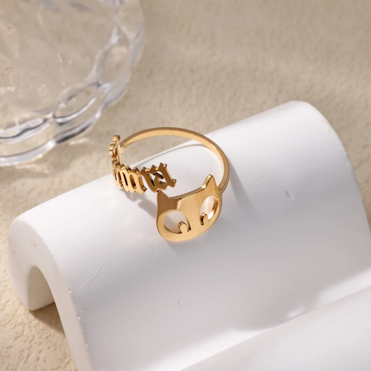 

Custom Name Rings For Women Gold Color Cat Personalized Name Gothic Letter Open Ring Stainless Steel Jewelry Halloween Christmas