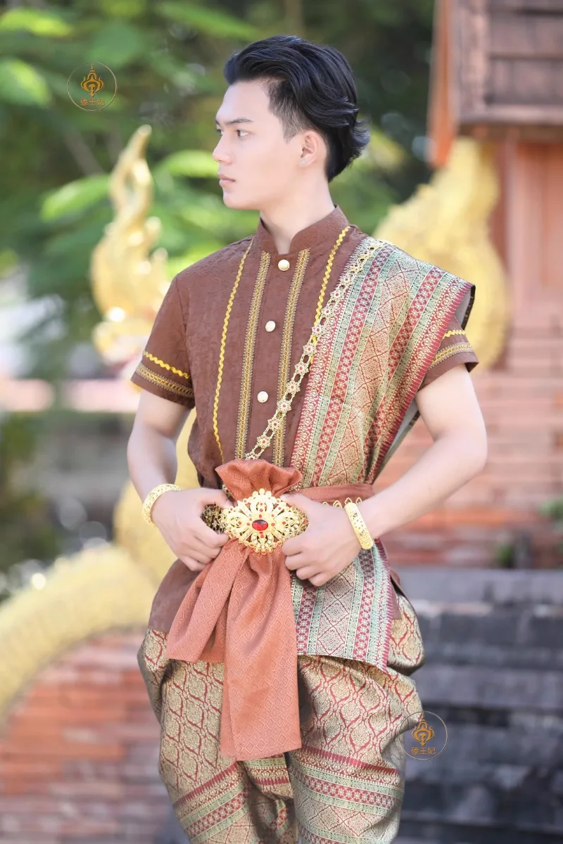 Thai Clothing Men's Set Palace Retro Cinema Photography Hotel Restaurant Welcome Uniforms Work Clothes Thailand Traditional