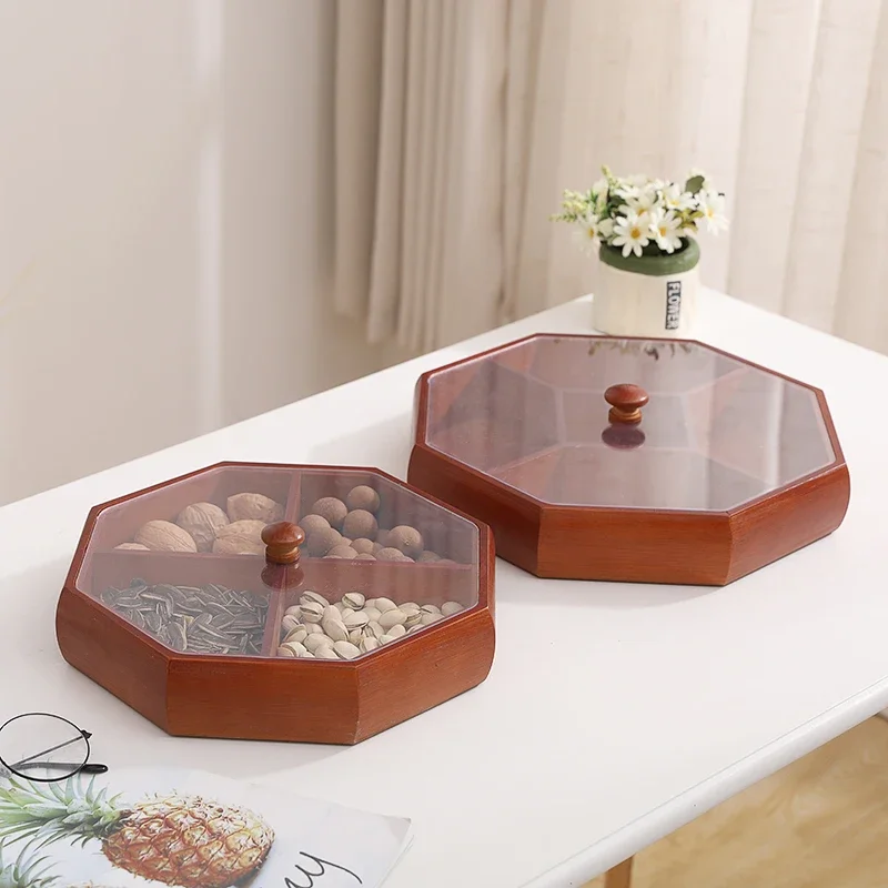 Vintage Solid Wood Snack Box  Chinese Style Divided Grid Dried Fruit Tray  Home Living Room Cy Nut Melon Seeds Case