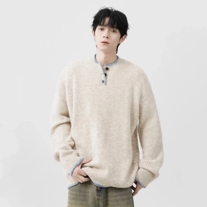 

American Sle Knitted Sweater ex Autumn Winter Lazy High-End Henry Collar Couple Hooded Sweatirt Outerwear