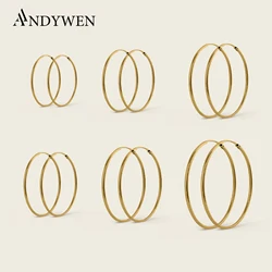ANDYWEN 925 Sterling Silver Gold Slim Hoops 14mm 24mm 28mm Thin Circle Wedding Rock Punk Wedding Fashion Jewelry Tiny Gift
