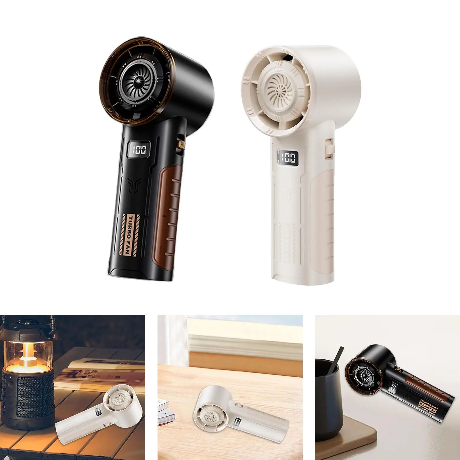 พัดลมแบบมือถือ USB ชาร์จไฟได้แบบพกพาหน้าจอแสดงผลดิจิตอล LED 5ระดับปรับความเร็วพัดลมขนาดเล็กสำหรับตั้งแคมป์สำนักงานบ้านกีฬาการเดินทาง