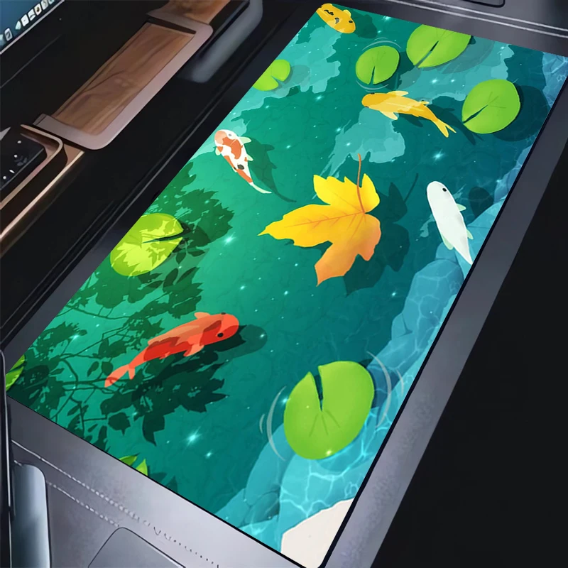Mouse Pad Computer Size Koi Fish Mousepad Non-slip Gamer Keyboard Pad Green Plants Anime Mausepad Design HD Desk Mat Cute Carpet