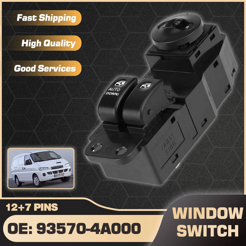 

93570-4A000 Master Power Window Switch Control Button For Hyundai H1 Starex 2001 2002 2003 2004 2005 2006 93580-4A000 12+7 Pins