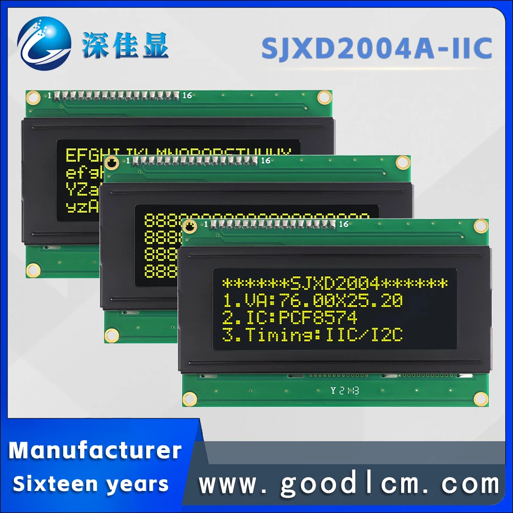 

Оптовая продажа от производителя IIC/I2C ЖК-экран 20*4 матричный экран SJXD2004A-IIC VA желтый отрицательный символ LCM модуль