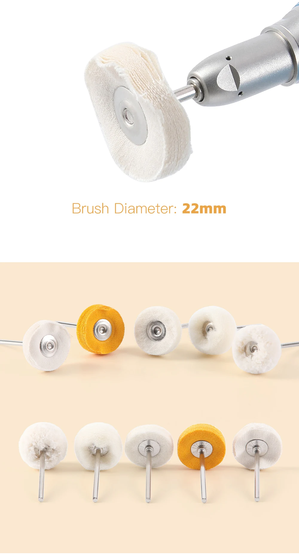 AZDENT Dental Polierbürste Schleifkopf Rad Ziegenhaar Tuch Filz Kaschmir Baumwolle Polierer HP2.35 Zahnarztwerkzeuge – Detail 26