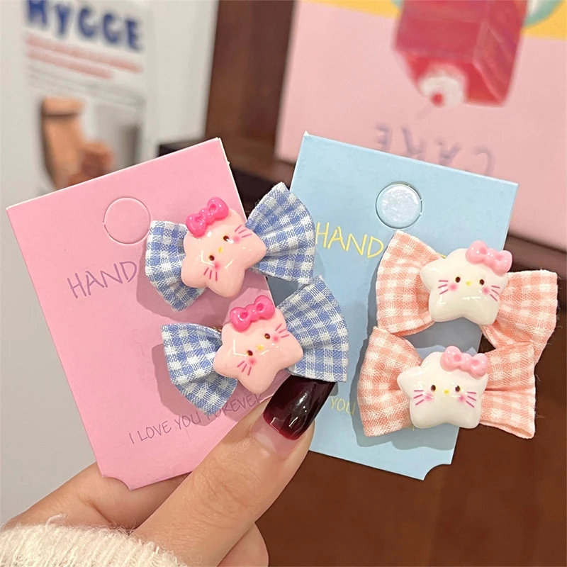 2Pcs Cartoon Checkered Bow Hair Clip Broken Hair Clip For Women Girls Cute Sweet Exquisite Headwear Hair Accessories Gifts