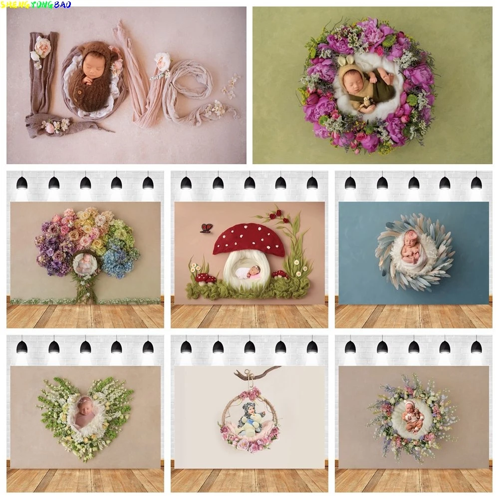 

Newborn Baby Photography Backdrop Flowers Sleeping Tree Wood Floor Baby Shower Photo Background Wall Decor Photo Studio Props