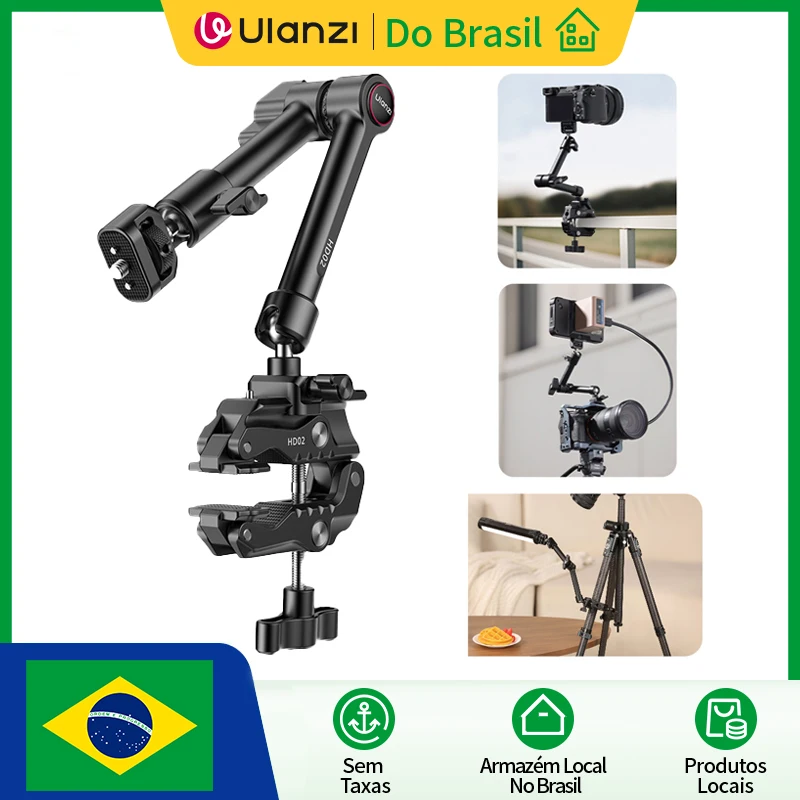 Kit de Braço Mágico Ulanzi HD02 de 10 polegadas com Super Clamp e Parafuso de 1/4\" 360 °   Suporte Ajustável para Monitor com Cabeça Esférica para Câmera