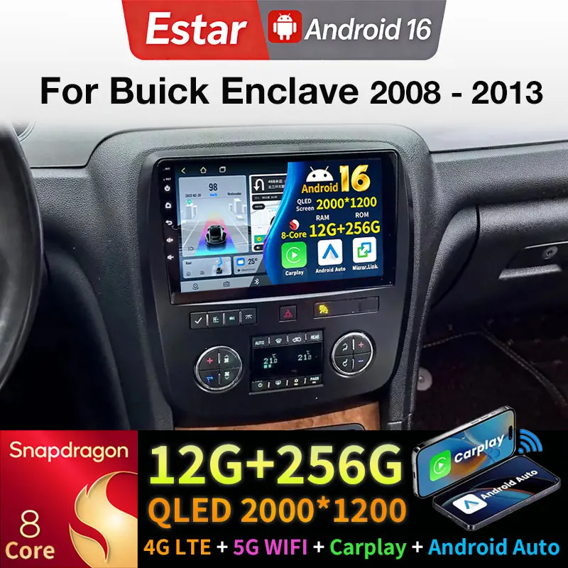 Radio para Auto Android 16 para Buick Enclave 2008-2013, Cámara 360, Unidad Principal Multimedia QLED, Reproductor Carplay, Navegación GPS, Estéreo DSP