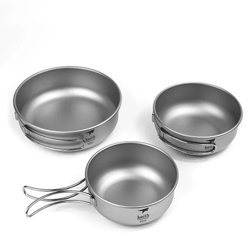Keith Titanium Folding Bowls Camping Bowl With Foldable Handle Outdoor Camping Picnic Tableware Cutlery 300ml/400ml/500ml/600ml