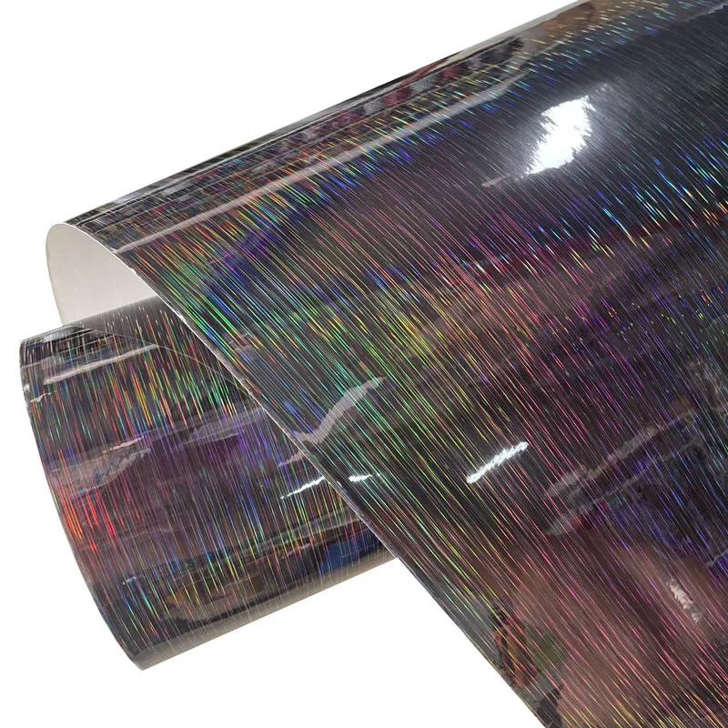 Premium Rainbow Sparkle Holographic Starlight Brushed Black Vinyl Wrap Roll Self Adhesive Decal Sticker Car Wrapping Foil