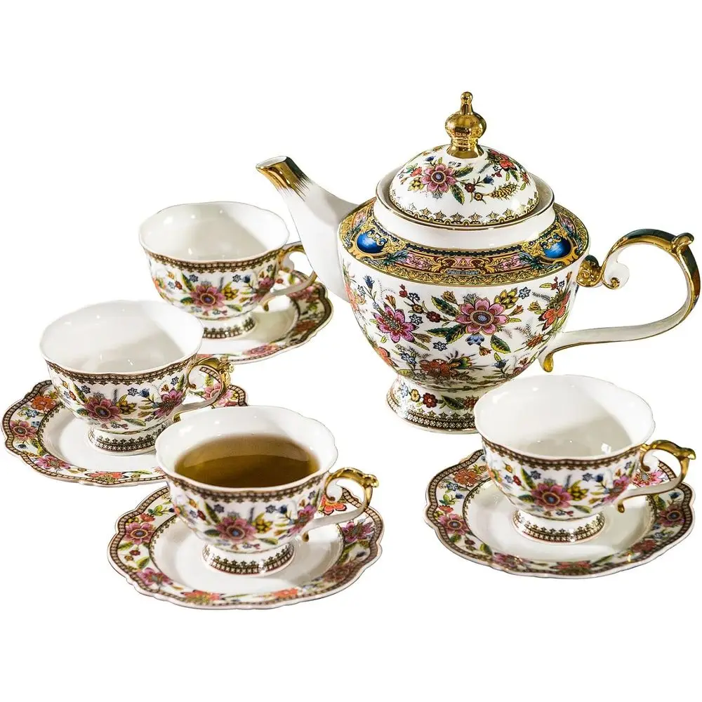 

ine Bone China Tea Set, British Vintage China Set or Adults 24K Gold, Aternoon Cups and Saucers or Women Tea Party or Git Giving